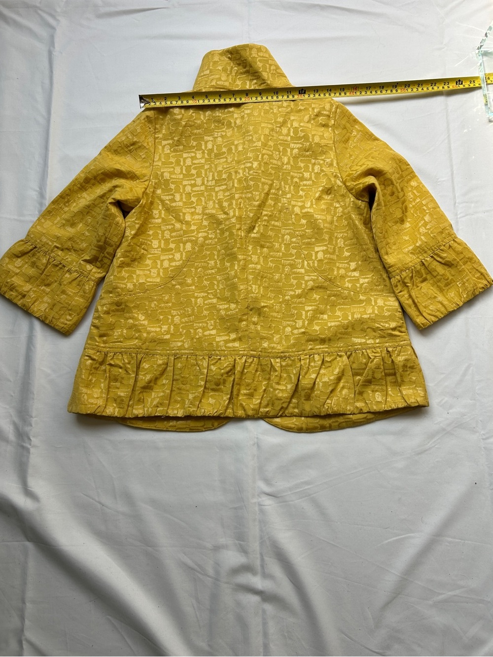 Mustard Yellow Textured Three-Quarter Jacket - Picture 6 of 7